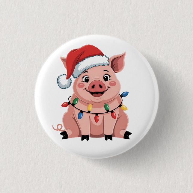 Pig Christmas Santa Hat Xmas Holiday Xmas Pigmass Button (Front)