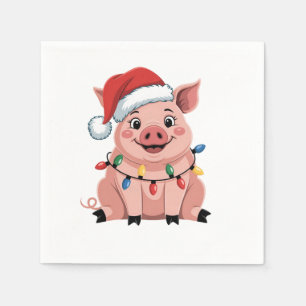 Pig Christmas Santa Hat Xmas Holiday Xmas Pigmass Napkins