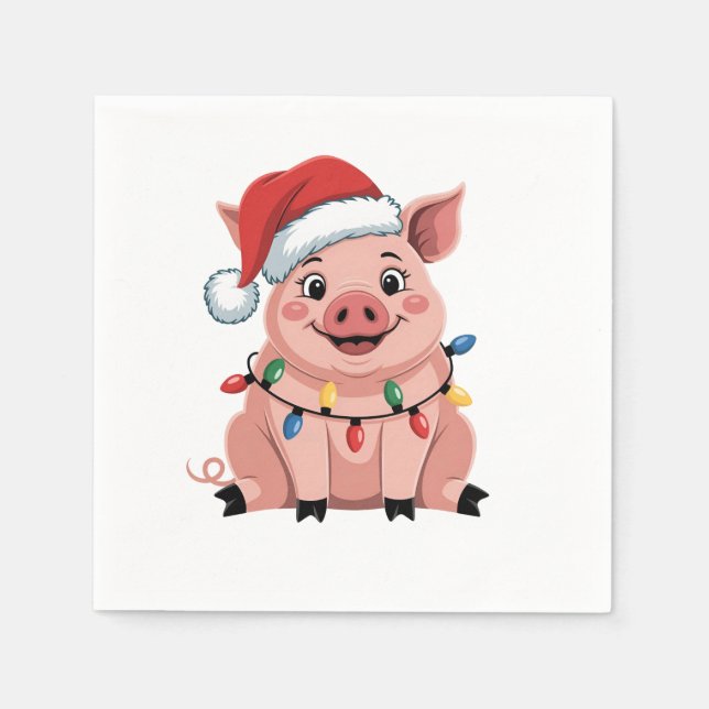 Pig Christmas Santa Hat Xmas Holiday Xmas Pigmass Napkins (Front)