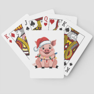 Pig Christmas Santa Hat Xmas Holiday Xmas Pigmass Poker Cards