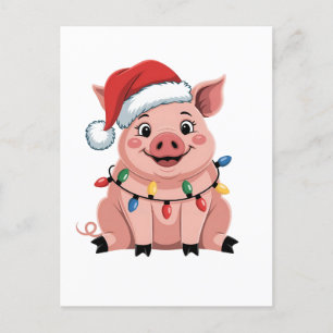 Pig Christmas Santa Hat Xmas Holiday Xmas Pigmass Postcard