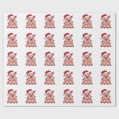 Pig Christmas Santa Hat Xmas Holiday Xmas Pigmass Wrapping Paper
