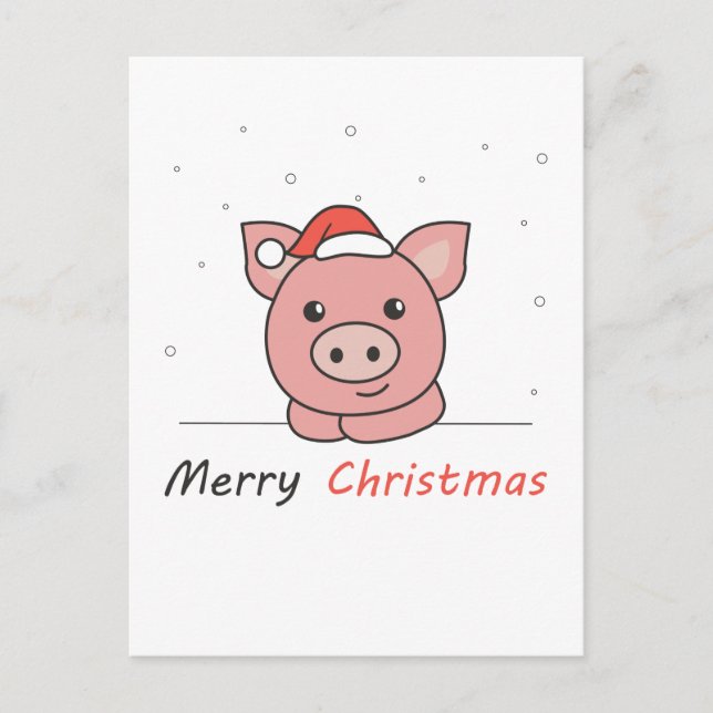 Pig Christmas Snow Winter Animals Pigs Holiday Postcard (Front)