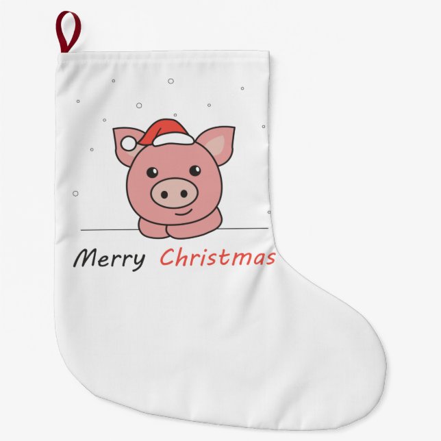 Pig Christmas Snow Winter Animals Pigs Large Christmas Stocking (Front)