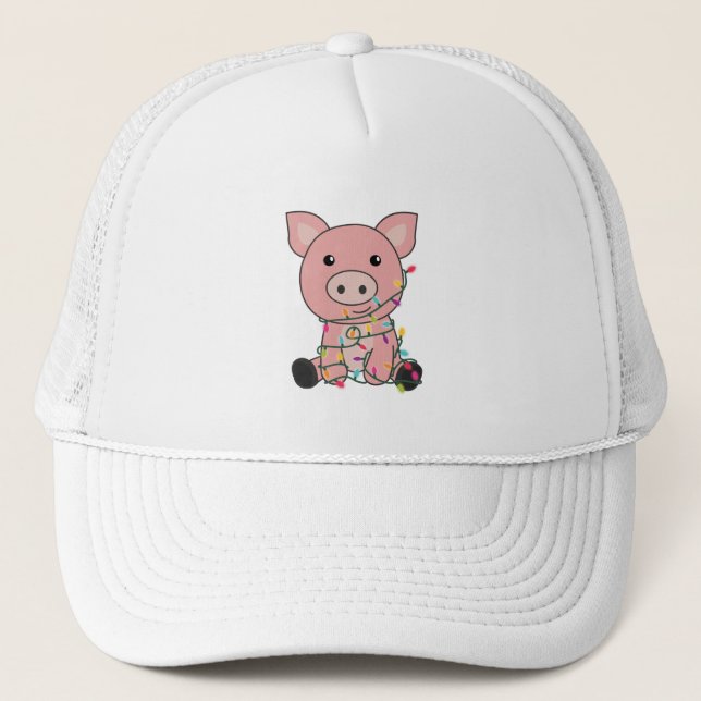 Pig Christmas Snow Winter Animals Pigs Trucker Hat (Front)
