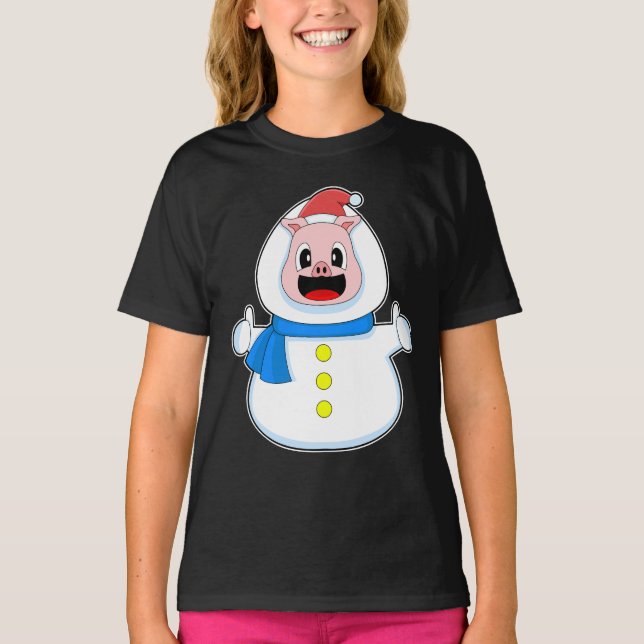 Pig Christmas Snowman T-Shirt (Front)