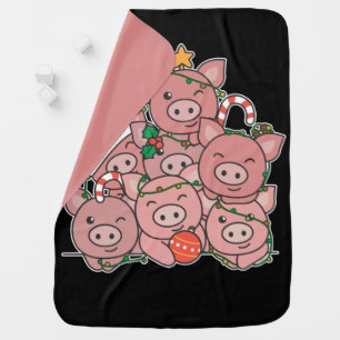 Pig Christmas Tree Funny Animal Christmas Baby Bla Blanket