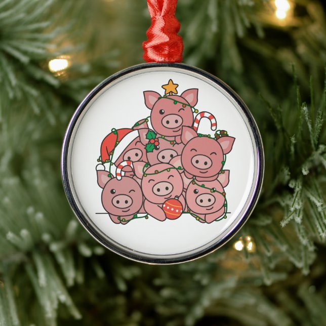 Pig Christmas Tree Funny Animal Christmas Ceramic  Metal Ornament (Tree)