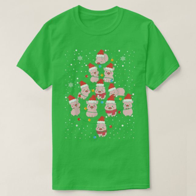Pig Christmas Tree Lights Funny Pigs Xmas Mens Wom T-Shirt (Design Front)
