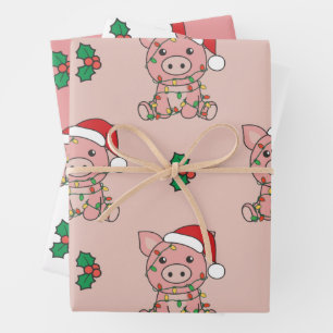 Pig Christmas Winter Animals Holiday Pigs Wrapping Paper Sheets