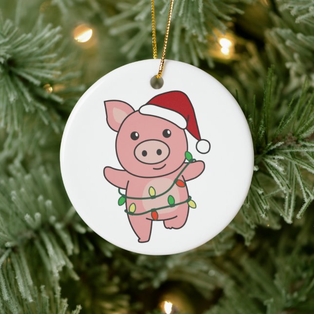 Pig Christmas Winter Animals Pigs Ceramic Ornament (Tree)