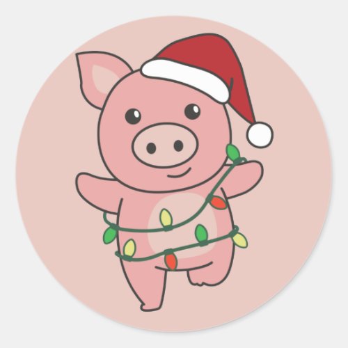 Pig Christmas Winter Animals Pigs Classic Round St Classic Round Sticker