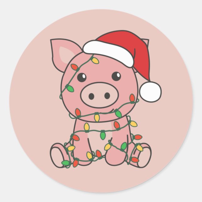 Pig Christmas Winter Animals Pigs Classic Round St Classic Round Sticker (Front)