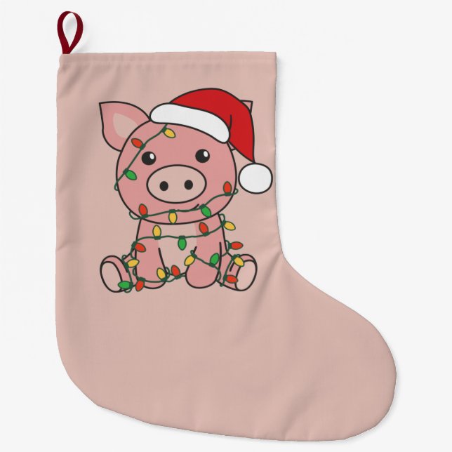 Pig Christmas Winter Animals Pigs Large Christmas  Stocking (Front)