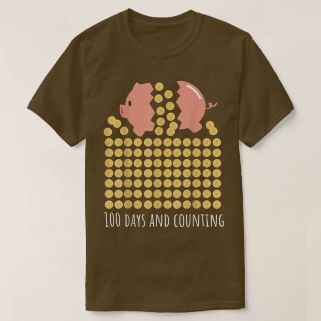 Pig Coin Bank 100 Days Of School Teacher Boy Girl  T-Shirt (Design Front)