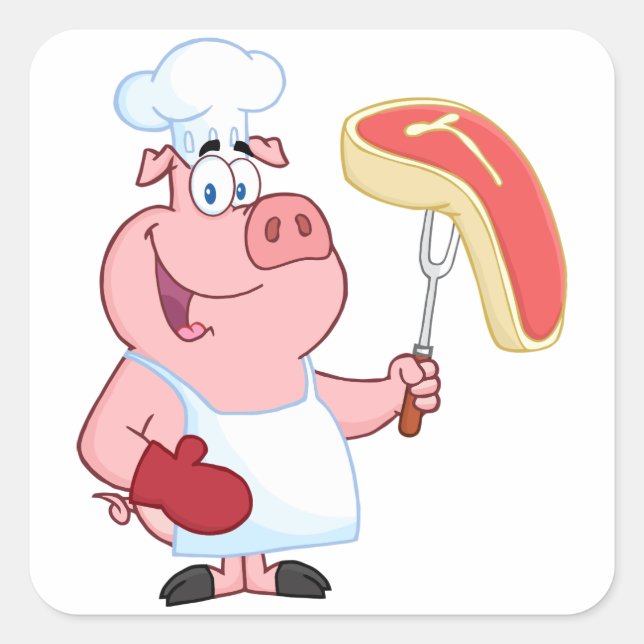 Pig Cooking Meat Square Sticker (Front)