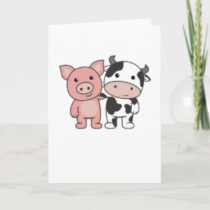 Pig Cow Piggy Cute Farm Animals Card
