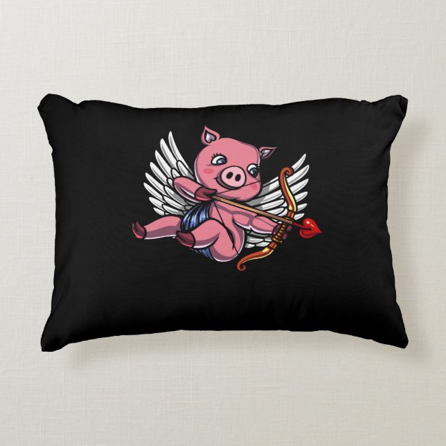 Pig Cupid Cute Valentines Day Farm Animal Accent Pillow (Front)