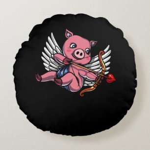 Pig Cupid Cute Valentines Day Farm Animal Round Pillow