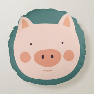 Pig Cute Green nursery Baby Room Round Pillow