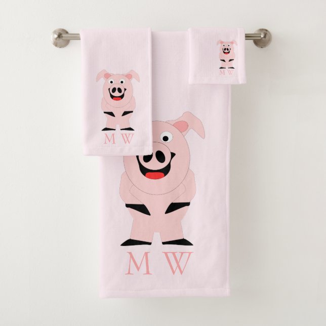 Pig Design Monogrammed Bath Towel Set (Insitu)
