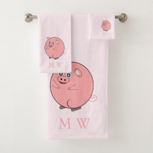 Pig Design Monogrammed Bath Towel Set