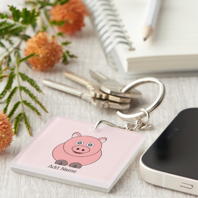Pig Design Personalised Keychain (Front Right)