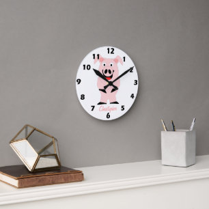 Pig Design Personalised Round Clock