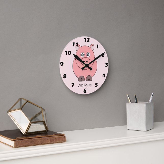 Pig Design Personalised Round Clock (Office)