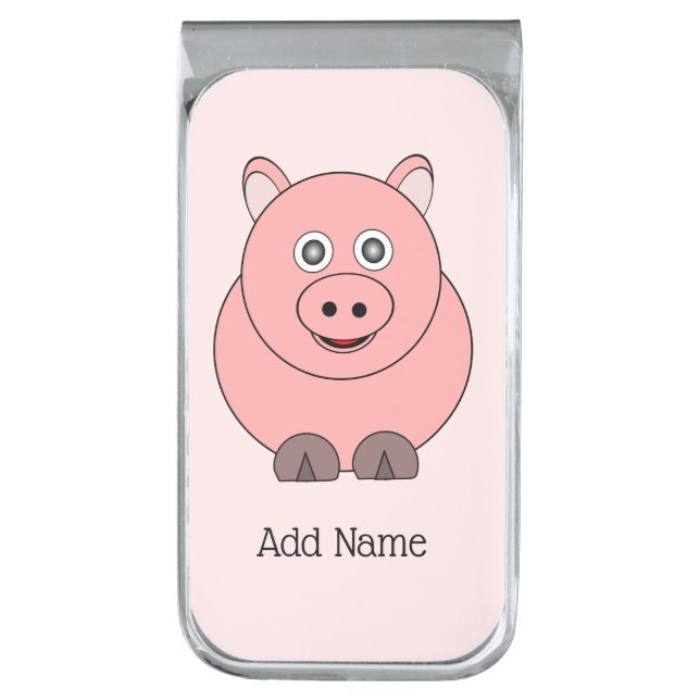 Pig Design Personalised Silver Finish Money Clip (Front Vertical)