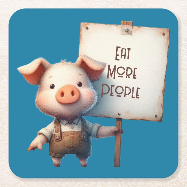 Pig - Eat More People Square Paper Coaster (Front)