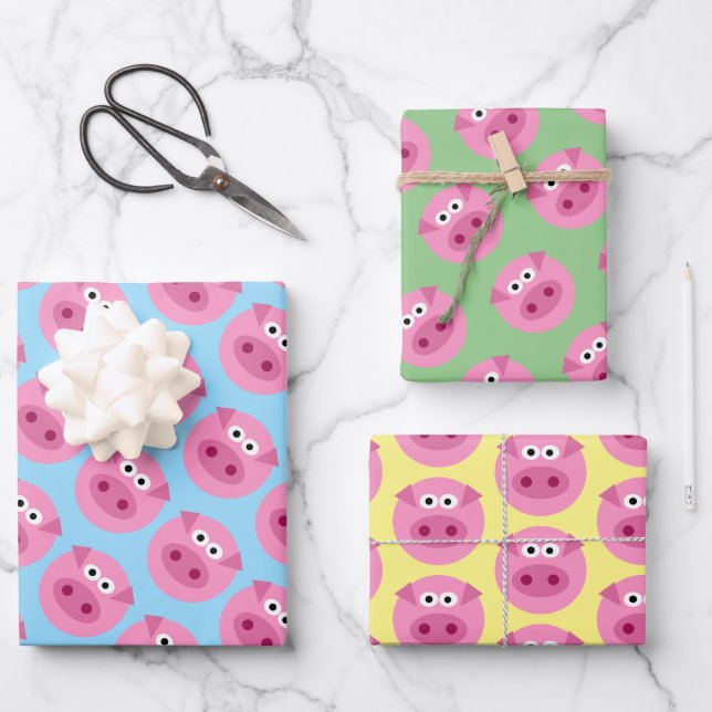 Pig face cartoon custom color wrapping paper sheet (Front)