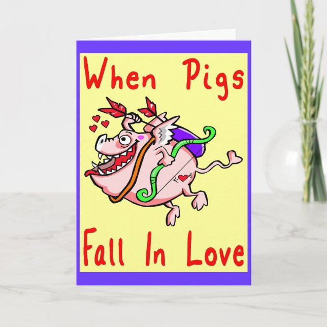 Pig Fall In Love Valentine Holiday Card (Front)