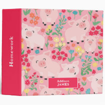 Pig Farm Animal Floral Rustic Personalized 3 Ring Binder