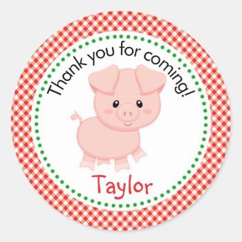Pig Farm Animals Stickers -red Checkers Background by CallaChic at Zazzle