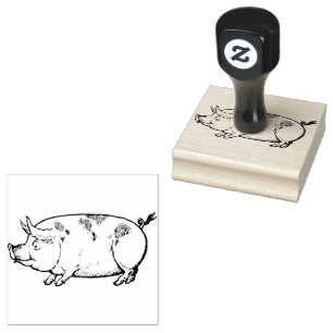 Pig Farm Animals Vintage Ilustration Rubber Stamp