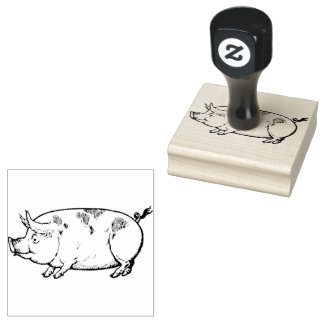 Pig Farm Animals Vintage Ilustration Rubber Stamp