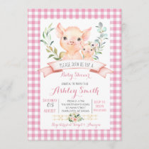 pig farm baby shower invitation pink girl