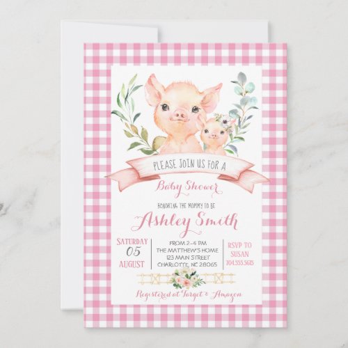 pig farm baby shower invitation pink girl