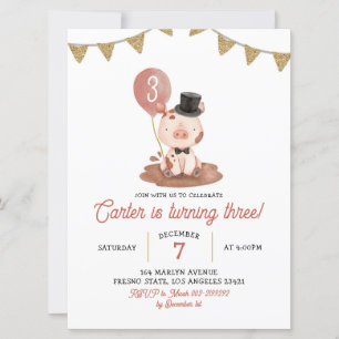 Pig Farm Boy Birthday Invitation
