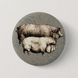 Pig Farm Country Antique Illustration Art Button