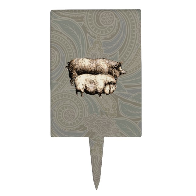 Pig Farm Country Antique Illustration Art Cake Topper (Front)