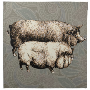 Pig Farm Country Antique Illustration Art Cloth Napkin