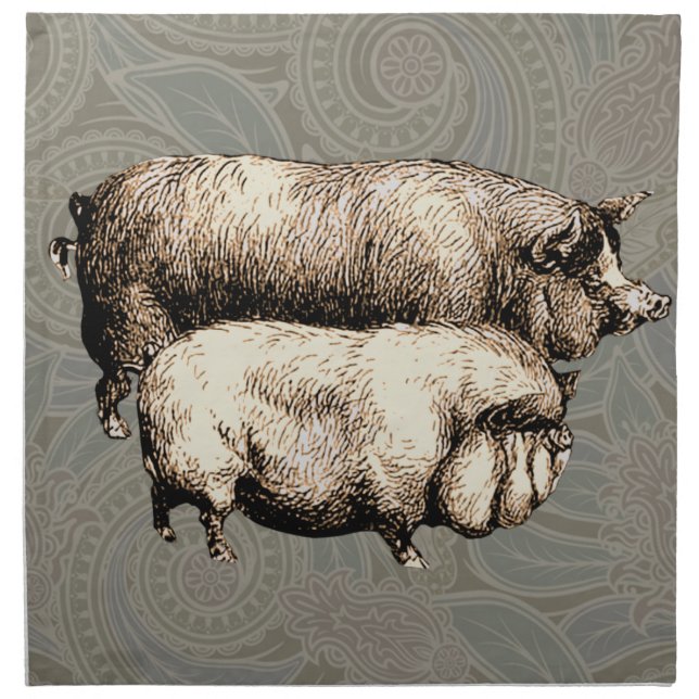 Pig Farm Country Antique Illustration Art Cloth Napkin (Front)