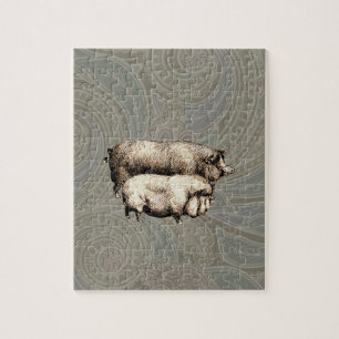 Pig Farm Country Antique Illustration Art Jigsaw Puzzle
