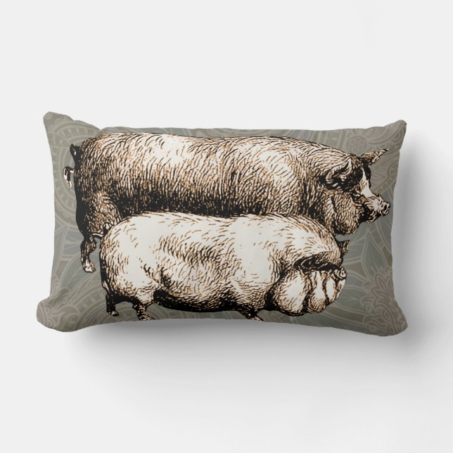 Pig Farm Country Antique Illustration Art Lumbar Pillow (Front)