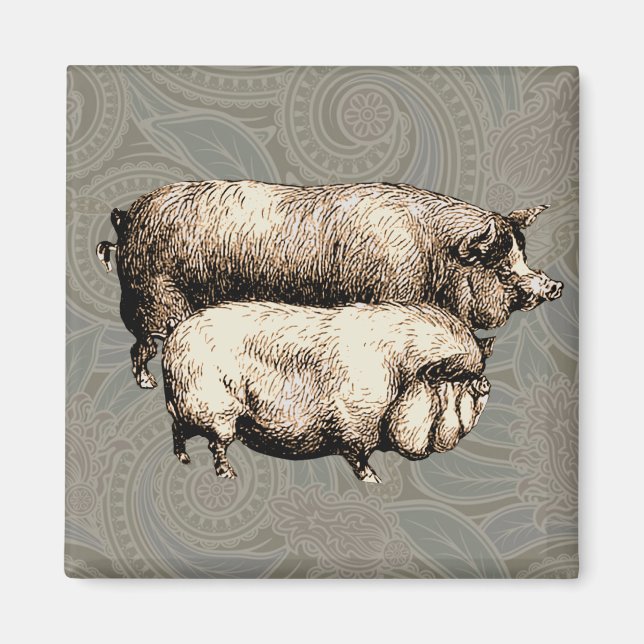 Pig Farm Country Antique Illustration Art Magnet (Front)