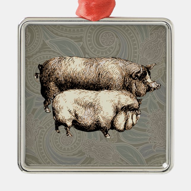 Pig Farm Country Antique Illustration Art Metal Ornament (Front)