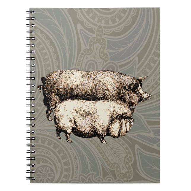 Pig Farm Country Antique Illustration Art Notebook (Front)