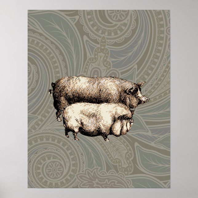 Pig Farm Country Antique Illustration Art Poster (Front)
